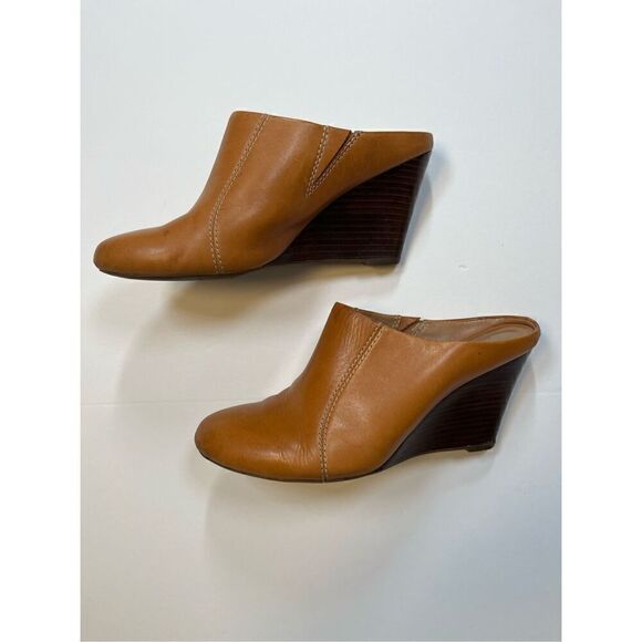 Clarks Artisan Leather Mule Wedges Santee Charm Cognac Brown Size US 8.5 EU39.5 - Picture 1 of 14